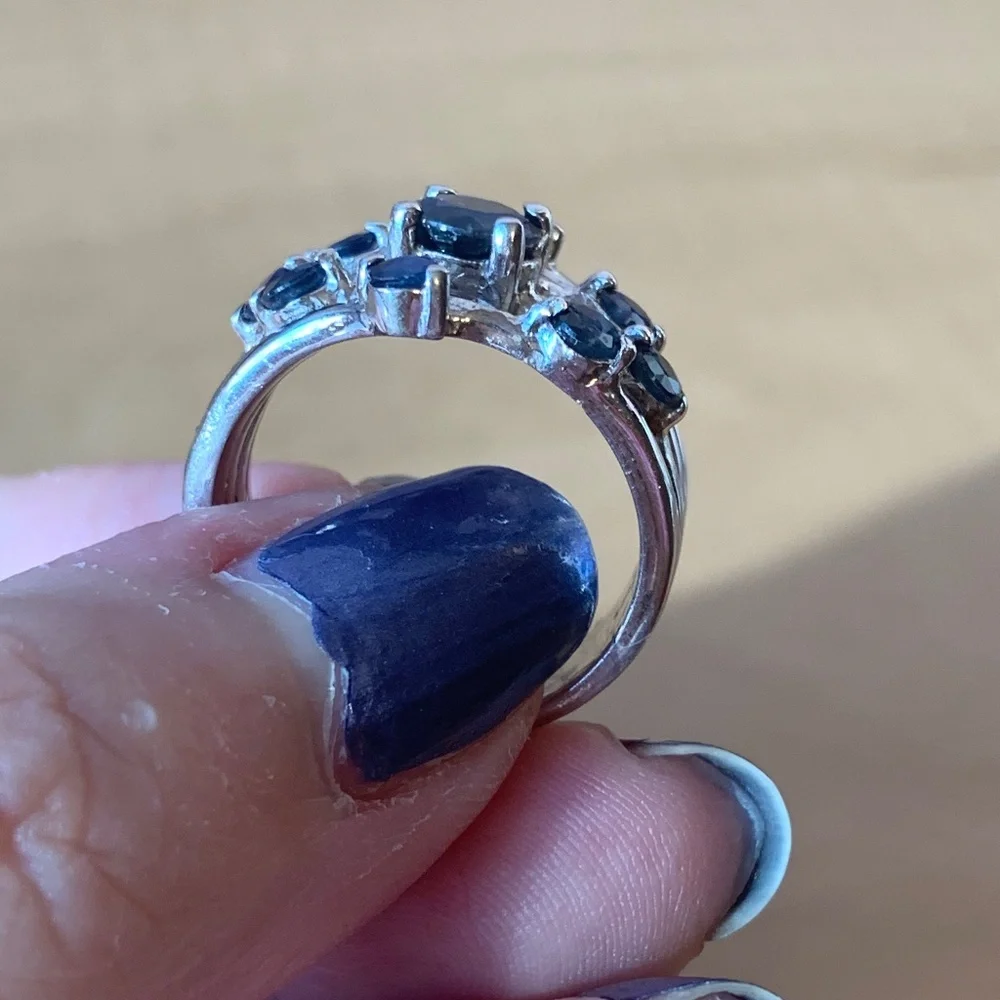 GENUINE BLUE SAPPHIRE 925 STERLING SILVER WIDE BAND RING